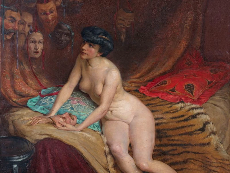 1875-Étienne-Auguste Krier - Donna con maschere, 1906